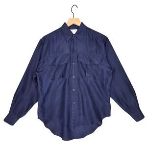 PAPPAGALLO SPORT 100% SILK BUTTON‑UP LONG SLEEVE SHIRT – NAVY – WOMEN’S SMALL